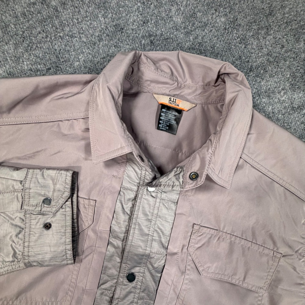 5.11 Tactical Quilted Shirt Jacket Mens XL Gray Taupe Snap Front Utility 0937